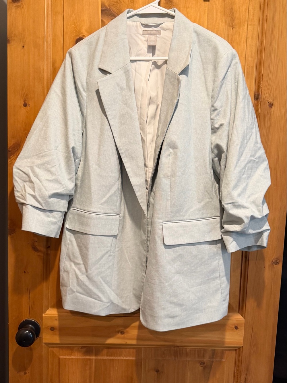 H&M Light Blue/Green Women's Relaxed Tailored Blazer - 3/4 Sleeve 2XL - Picture 2 of 5